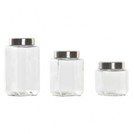 Set de 3 Boites DKD Home Decor Verre Acier inoxydable (500 ml) (750 ml) (1L) (3 33,99 €