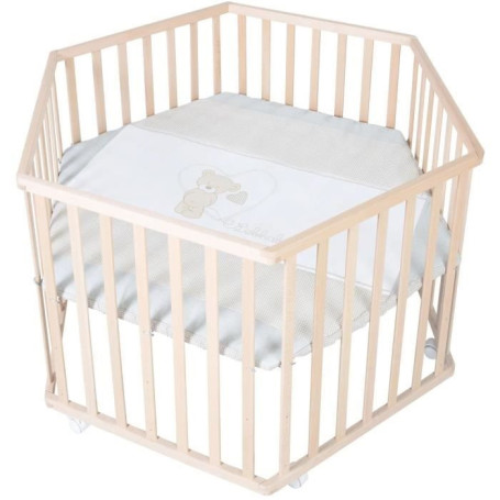 Parc Bébé Hexagonal Réglable en Hauteur - ROBA - Motif Ourson