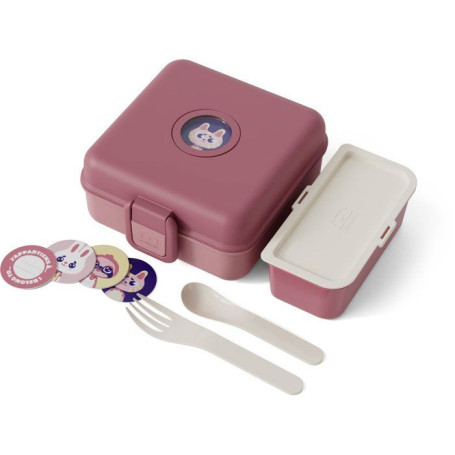 Lunch Box Snacky Rose Blush pour Enfants avec Couverts Inclus