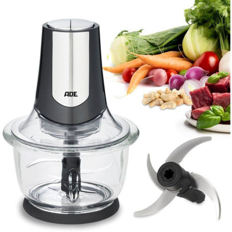 Hachoir Électrique Multi-Fonction ADE - 2 Vitesses, 1,2 L, Noir/Inox