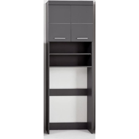 Meuble de Rangement pour Machine à Laver AMANDA - 2 Portes Gris Brillant