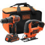 Kit Perceuse à Percussion et Scie Sauteuse Sans Fil 18V BLACK+DECKER