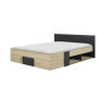 Lit adulte avec tiroirs de rangement SWIVEL - Châtaignier et Noir - 160x200