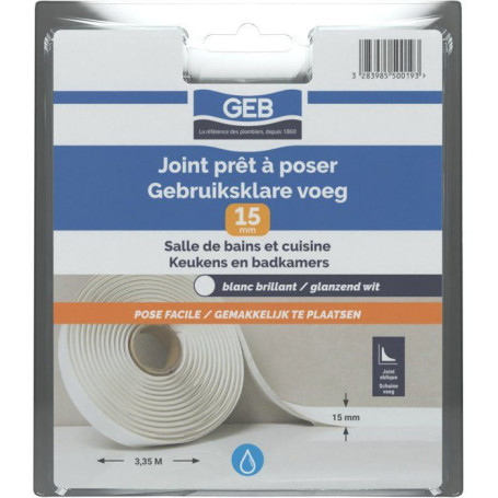 Joint prêt à poser GEB - 15 mm x 3,35 m - Blanc Brillant