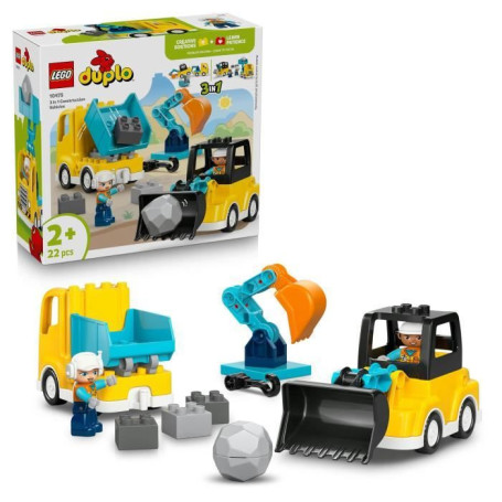 LEGO DUPLO Ma Ville 10475 - Véhicules de Chantier 3-en-1 pour Petits Constructeurs