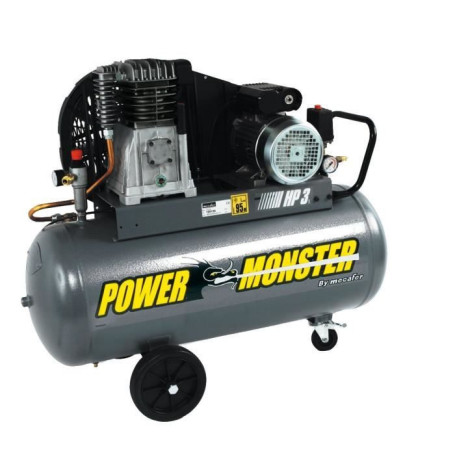 Compresseur MECAFER 100 L 3HP Bicylindre 10 bars - PowerMonster Semi Pro