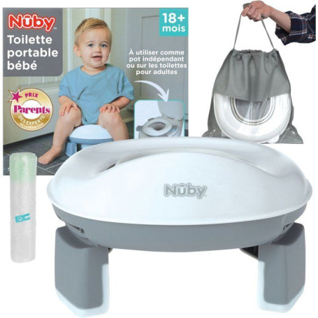 Pot de Voyage Portable NUBY pour Tout-Petits avec Sac de Rangement - Gris/Blanc