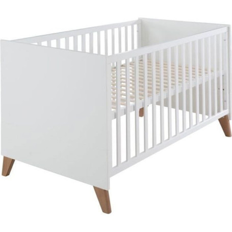 Lit bébé évolutif Ole - 70 x 140 cm - Blanc et chêne massif