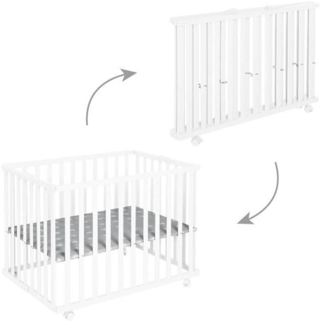 Parc Bébé Pliable Little Stars - ROBA - 75 x 100 cm - Bois Laqué Blanc