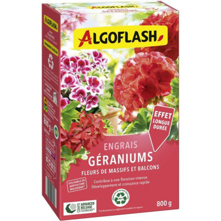Engrais Spécial Géraniums ALGOFLASH - 800 g pour Fleurs Éclatantes