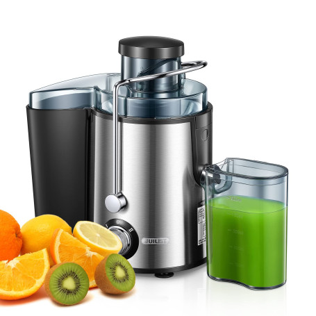Juilist Centrifugeuse Extracteur de Jus 600W, Acier Inox 304, Fruits et Légumes, Grande Bouche 65mm, 2 Vitesses, Facile à Nettoy