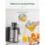 Juilist Centrifugeuse Extracteur de Jus 600W, Acier Inox 304, Fruits et Légumes, Grande Bouche 65mm, 2 Vitesses, Facile à Nettoy