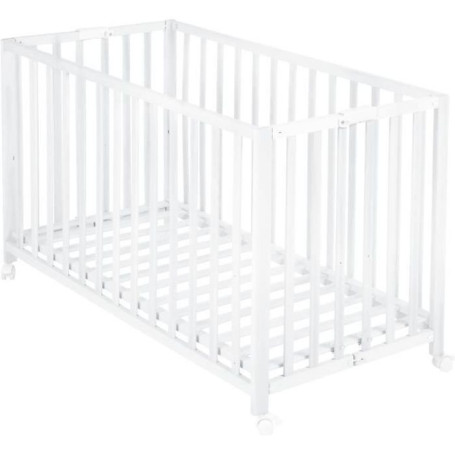 Lit bébé pliant blanc 60 x 120 cm avec roulettes - ROBA