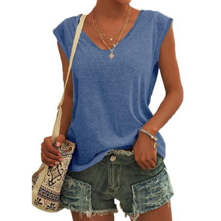 EDOTON T-Shirt à Manches Courtes pour Femme Col en V Haut Décontracté Manches Amples T-Shirt Tunique Femme Chemises Shirts