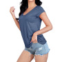 EDOTON T-Shirt à Manches Courtes pour Femme Col en V Haut Décontracté Manches Amples T-Shirt Tunique Femme Chemises Shirts