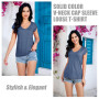 EDOTON T-Shirt à Manches Courtes pour Femme Col en V Haut Décontracté Manches Amples T-Shirt Tunique Femme Chemises Shirts