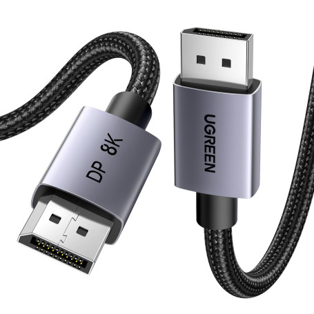 UGREEN Câble DisplayPort 1.4 8K 60Hz 4K 240Hz, Câble DP Certifié VESA 1.4 8K Aluminium Mâle vers Mâle HDR GSync Nylon Tressé Com
