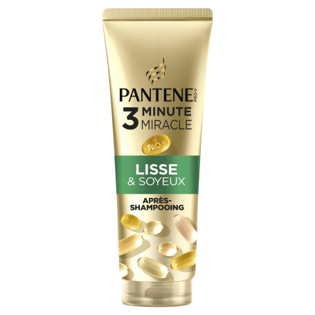 Pantene Pro-V Lisse & Soyeux Après-Shampoing 3 Minute Miracle 220ml pour Cheveux Frisés et Secs, Formule Pro-V avec Active Nutri