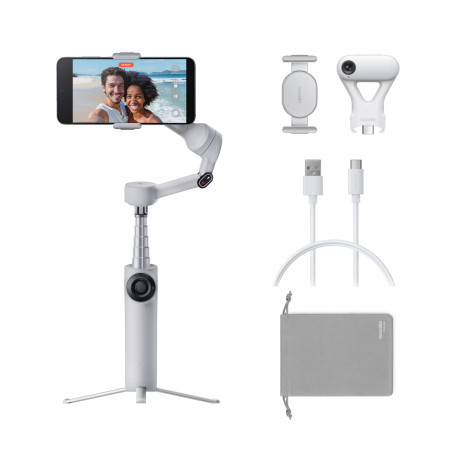 Insta360 Flow 2 Plus Pack traqueur IA, Gris - Stabilisateur Pliable pour téléphone, Suivi par l'IA dans Toutes Les applis iPhone