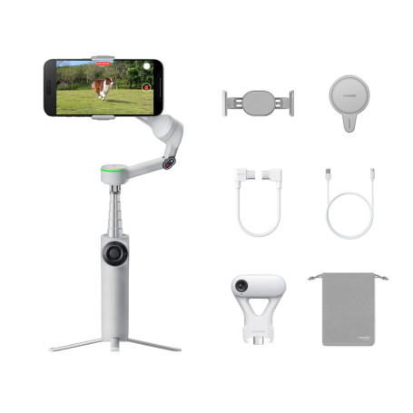 Insta360 Flow 2 Pro stabilisateur pour iPhone et Android avec suivi par l'IA, lumière d’appoint, perche à selfie et trépied inté