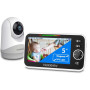 HelloBaby Moniteur avec Caméra et Audio, Écran Large de 5'' avec Batterie 3500mAh, Caméra Rotative et Zoom à Distance, Communica
