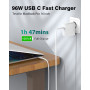 Chargeur Mac Book Pro, 96W Chargeur USB C Compatible avec MacBook Pro 16/15/ 14/13 Pouces, MacBook Air 2020/2019/ 2018, iPad, Al