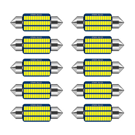 Lumitrex 10 Pièces Ampoules Navette LED 12V 41mm 42mm C5W Canbus Sans Erreur Lumière Blanche 6000K Super Brillante Ampoule LED C