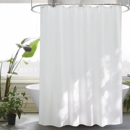 EurCross Rideau de douche extra long 220 cm de longueur - Blanc - Imperméable - Lavable - En textile - Anti-moisissure - Antibac