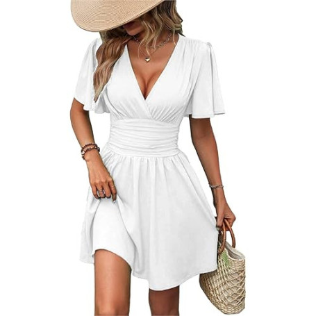 UUAISSO Robe Décontractée Femmes à Manches Longues Taille Haute Ligne A Robe Portefeuille à Col en V Robe Mi Longue