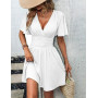 UUAISSO Robe Décontractée Femmes à Manches Longues Taille Haute Ligne A Robe Portefeuille à Col en V Robe Mi Longue