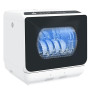 HOMCOM Mini lave-vaisselle 4 couverts, lave-vaisselle de table 5 programmes, double alimentation en eau, lavage des fruits, rése