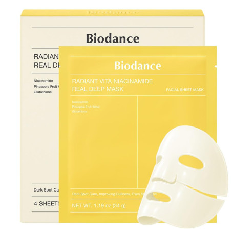 BIODANCE Radiant Vita Niacinamide Real Deep Mask, Overnight Hydrogel Maske, Hauttonkorrektur, Hautstrukturverfeinerung, strahlen