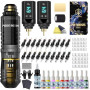 Kit de Machine à Tatouer Rotative Sans Fil POSEIDON avec 20 Cartouches d'Aiguilles,Encres & 2 Batteries Rechargeables | Pistolet