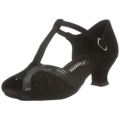 Diamant Femmes Chaussures de Danse 019-011-208 - Suède Noir/Phyton Print - 4,2 cm Spanish - Made in Germany