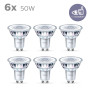 Philips LED classic, Ampoule équivalent 50 W, GU10, Lot de 6, Blanc Chaud (2700 Kelvin), 355 Lumens, Réflecteur