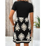 EIRUKON Robe Ete Femme Col V Chic et Elegant Manches Courtes Mini Robe A-Line Décontractée Robes Taille Haute pour Fête Noël Mar