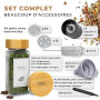 comforder – Pots à Épices en Verre et Bois + 336 Étiquettes Françaises pour Épices + 2 Moulins – 24 Bocaux de Cuisine 120 ml