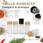 comforder – Pots à Épices en Verre et Bois + 336 Étiquettes Françaises pour Épices + 2 Moulins – 24 Bocaux de Cuisine 120 ml