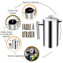 KICHLY Cafetière à piston en acier inoxydable - Machine à expresso et à thé avec triple filtres - Verre résistant à la chaleur a