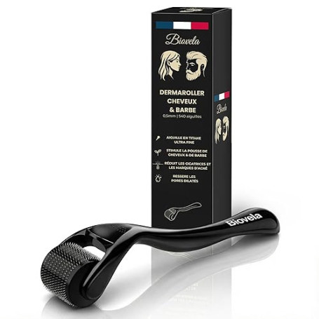 Dermaroller Cheveux et Barbe 0,5mm - Microneedling pour visage - Soin Peau, Barbe et cuir Chevelu - Derma Roller pour Repousse d