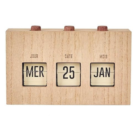 HOME DECO FACTORY - HD0094 Calendrier Flip Flap en Bois Brut, Élément Décoratif Fonctionnel pour Salon ou Bureau, Dimensions 30x