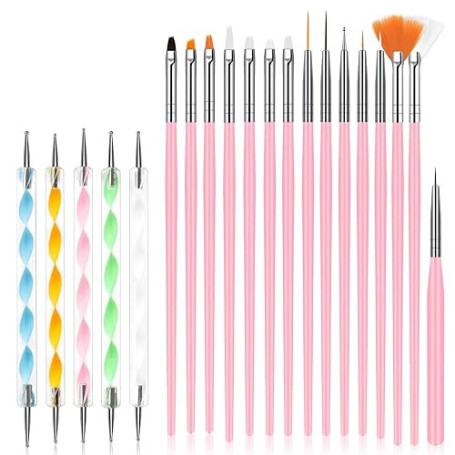 URAQT 20Pcs Nail Art Design Pinceaux, Ensemble de Pinceaux à Ongles Nail Art, Pinceau Nail Art pour Gel UV et Acrylique, Dessin