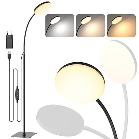 Mojimdo Lampadaire, [3 couleurs & 10 luminosités] Liseuse LED fine sur pied, Lampadaire flexible réglable par variateur pour cha