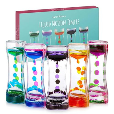 THE TWIDDLERS 5 Sabliers Liquide, Sablier à Eau pour Enfants (14cm, 5 Couleurs) - Jouets Sensoriel, Jouets Fidget, TSA, TDAH - C