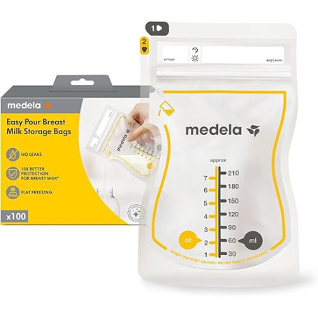 Medela sachets de conservation pour lait maternel Easy Pour, capacité de 210 ml, conception anti-fuite avec protection du lait,