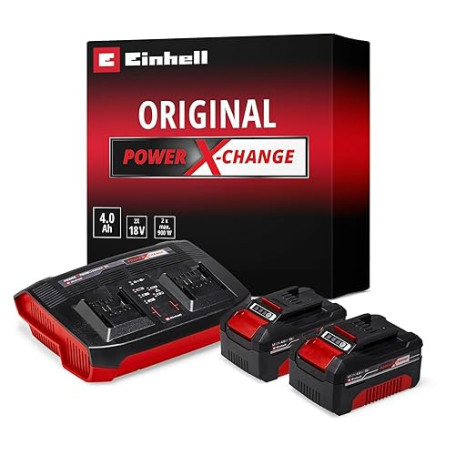 Einhell Starter Kit 2 x 4,0 Ah + Double Chargeur Power X-Change (Lithium-ION, 18V, 1 Chargeur + 2 Batteries 4,0 Ah, pour Tous Le