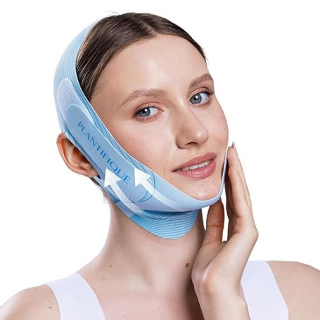 PLANTIFIQUE Masque Double Menton | Contour du Visage Femme et Homme | Bandeau Réutilisable aux Tissu Respirant Réglable | Ceintu