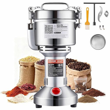 VEVOR Moulin à Épices Électrique 750 g, Broyeur à Grains Commercial 2000 W Haute Vitesse, Moulin à Farine en Acier Inoxydable, T