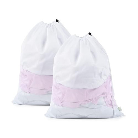 OTraki 2 pièces Grand Filet à Linge, 50 x 60 cm Sac à Linge Réutilisables en Maille Fine avec Cordon de Serrage, Blanc Sac a Lin