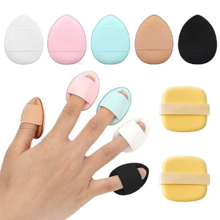 SJBAUTYO 5 Pièces Mini Houppette Doigt, 2 Bouffées de Poudre Cosmétique, Pour Fond de Teint, Anti-cernes, Éponges à Poudre Douce
